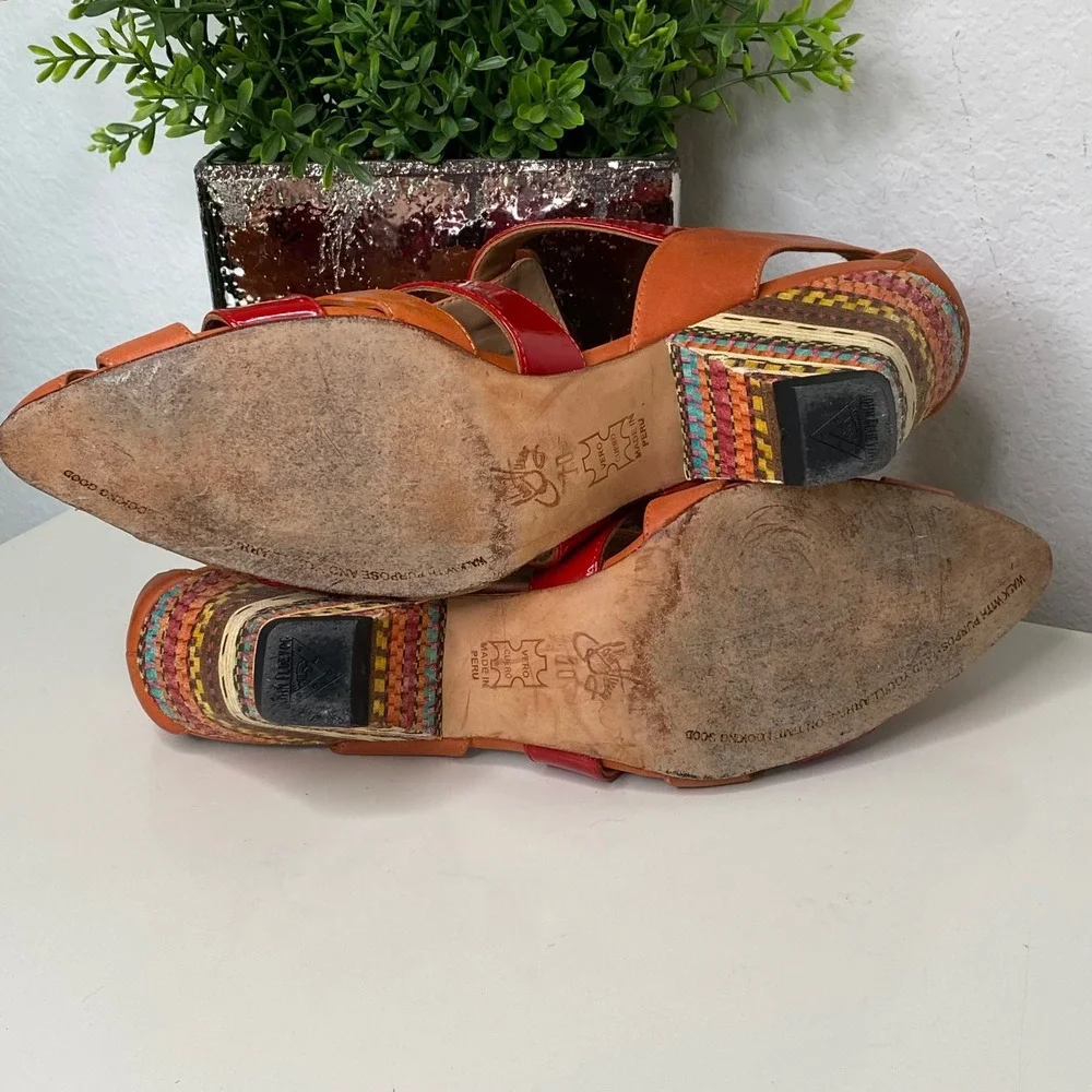 John Fluevog The Purpose‎ Objective Fisherman Heeled Sandals Multi Color Size 10